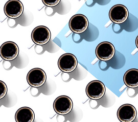 Coffee mug pattern overhead view - flat lay