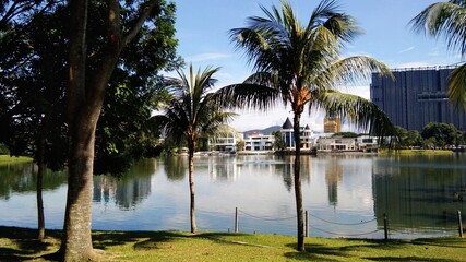 Kuala Lumpur, Malaysia- 30 December 2019; view of Ampang Hilir Lake Garden located at Desa Pahlawan, Kuala Lumpur