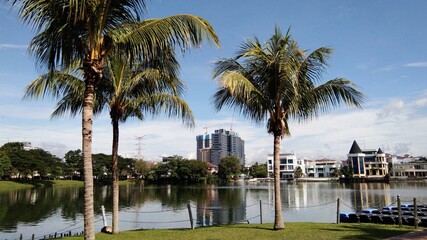 Kuala Lumpur, Malaysia- 30 December 2019; view of Ampang Hilir Lake Garden located at Desa Pahlawan, Kuala Lumpur