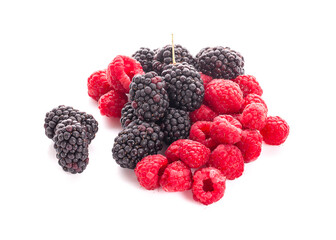 blackberries and raspberries an isolated on white background