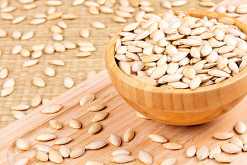 Bowl full of delicious pumkin seeds, a healthy snack