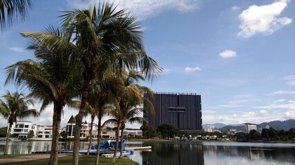 Fototapeta na wymiar Kuala Lumpur, Malaysia- 30 December 2019; view of Ampang Hilir Lake Garden located at Desa Pahlawan, Kuala Lumpur