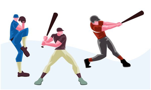 Baseball softball players in different poses. Scalable and editable Vector illustration