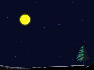 Obraz na płótnie Canvas vector lonely tree on a background of the starry sky and the beautiful moon