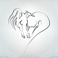 Vector silhouette of two horses