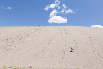 Children playing on a sand dune at Bruneau Sand Dunes State Park in Idaho, USA
