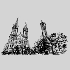 Drawing of church in Ho Chi Minh City 