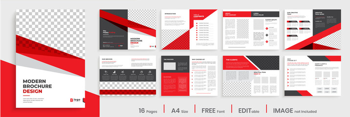 Red corporate business brochure template layout design, modern creative editable annual report template layout, multipage brochure template design.