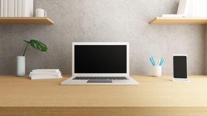 Laptop mockup on work desk