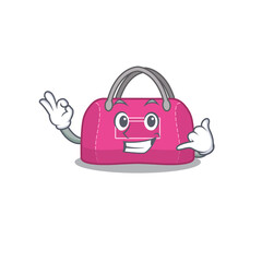 Caricature design of woman sport bag showing call me funny gesture