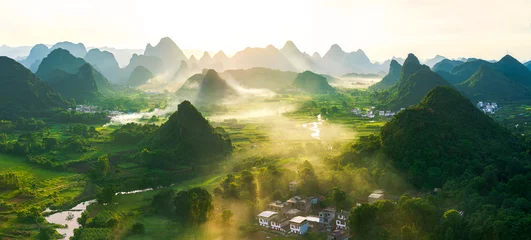 Printed roller blinds Guilin Sunset landscape of Wuzhi Mountain, Cuiping Village, Yangshuo, Guilin, Guangxi, China