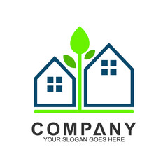 house logo, house with leaf shape, green building, health home