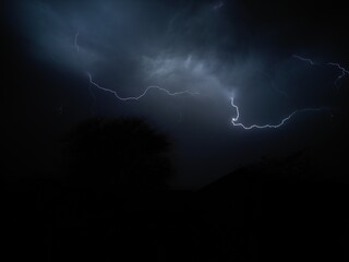 lightning in the dark night sky with thunderstorms