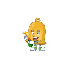 Happy face of bell cartoon design toast with a bottle of beer