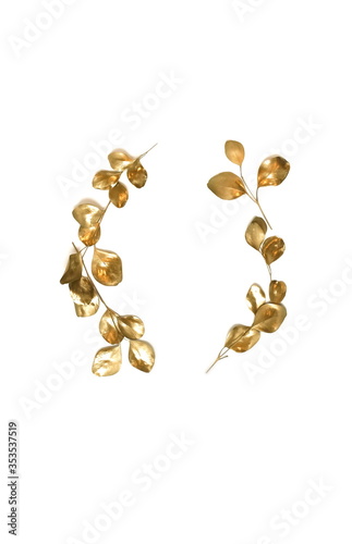 Gold Eucalyptus Leaves Frame Isolated On White Background Top View Flat Lay Copy Space Greetings Floral Minimal Card Wall Mural Irenastar