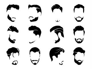 Men hairstyles and haircut with beard  vector illustration.