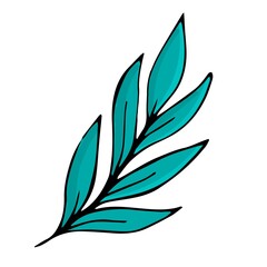 vector doodle style element, drawing, green cute twig with leaves