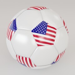 Fototapeta premium White socker ball with flag of USA on white background, 3d rendering.