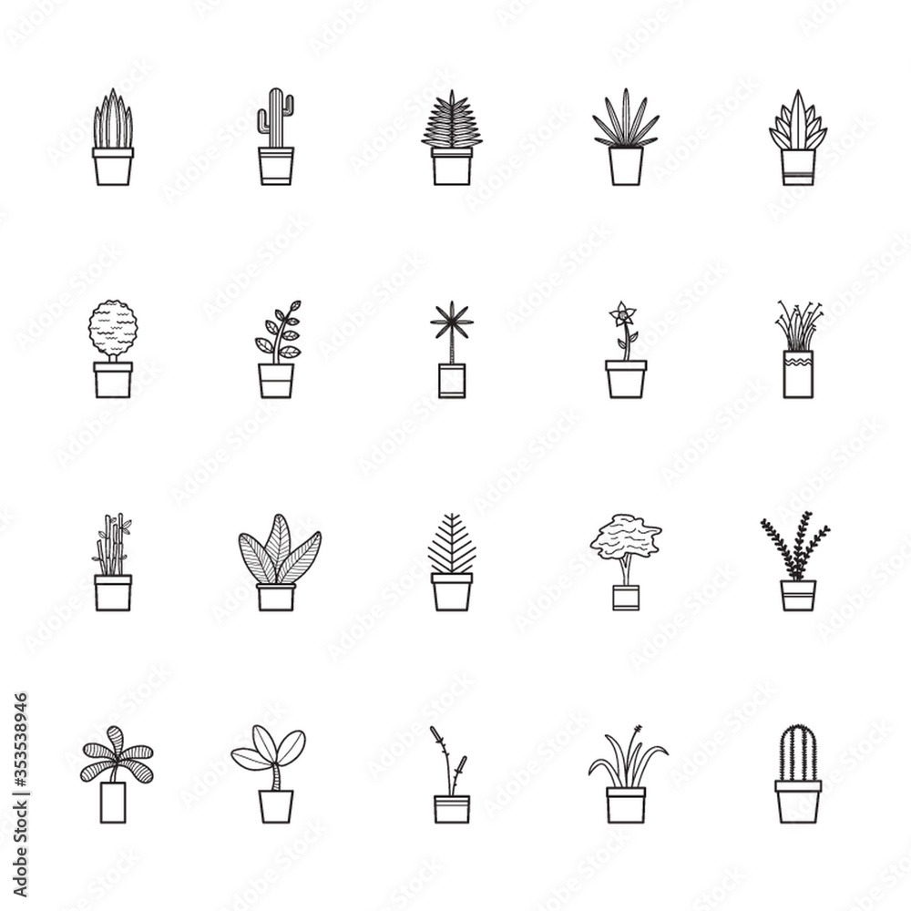 Sticker collection of potted plants