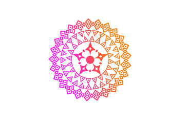 Round gradient mandala on white background, Vector boho mandala in orange and pink colors. Mandala with floral patterns.
