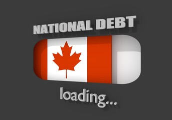 National debt prodress bar read high level result. National flag of Canada. 3D rendering