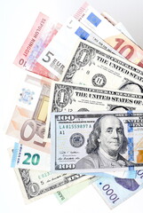 close up of banknote isolated on white background