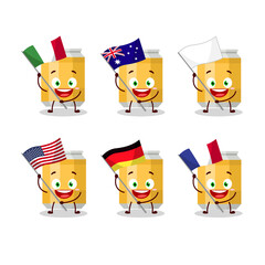 Beer can cartoon character bring the flags of various countries