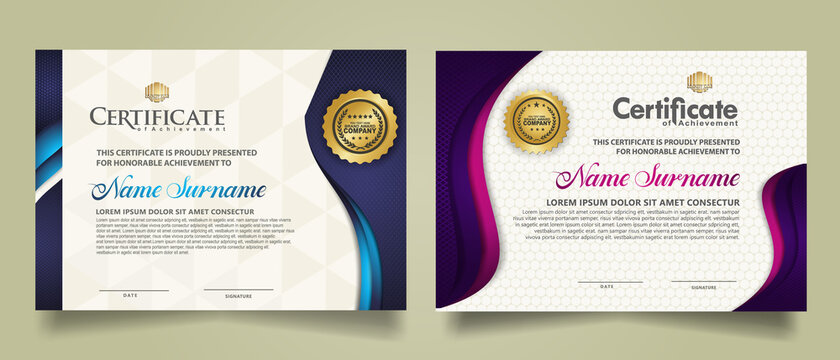 set horizontal modern certificate template with flow lines ornament and texture pattern background.