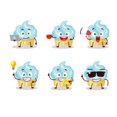 Vanilla cake cartoon character with various types of business emoticons
