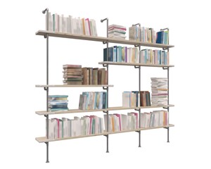 Bookcase bookshelves isolated on white 3d illustration