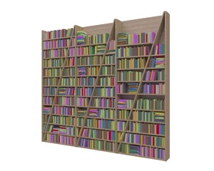 Bookcase bookshelves isolated on white 3d illustration