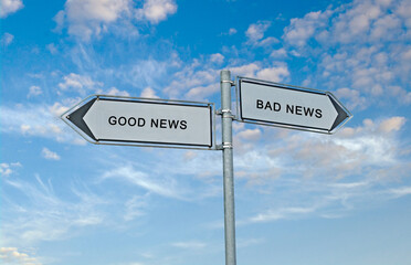 Fototapeta premium Road sign to good and bad news