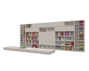 Bookcase bookshelves isolated on white 3d illustration