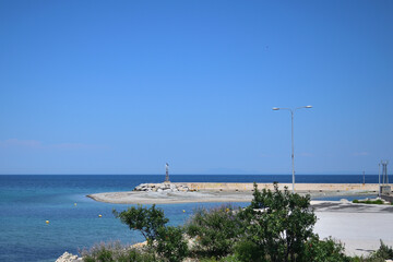 Fototapeta premium the clogged entrance to the Therma marina - Therma, Samothraki island, Greece, Aegean sea