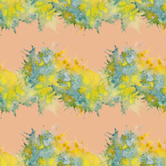 Obraz na płótnie Canvas Watercolor seamless pattern from yellow-green abstract blotted stripes