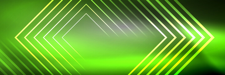 Shiny neon glowing techno lines, hi-tech futuristic abstract background template with square shapes