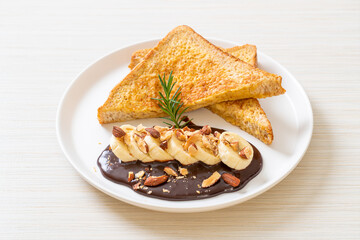 French toast with banana chocolate almonds