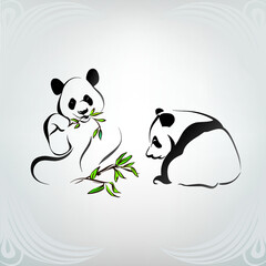 Vector silhouette of two pandas
