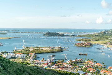 Fototapeta na wymiar High Aerial view of Simpson bay Sint maarten. The Caribbean island of st.maarten. 