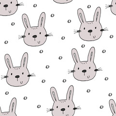 Seamless pattern with cute little bunny. Creative kids hand drawn texture for fabric, wrapping, textile, wallpaper, apparel
