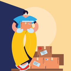 woman with face mask receiving safe delivery package