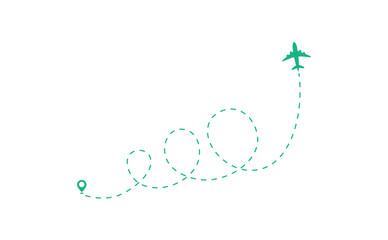 Airplane line path vector icon of air plane flight route