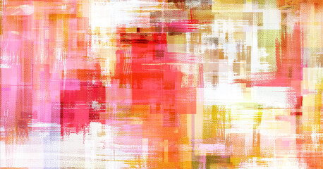Multicolored strokes, digital abstract painting. Beautiful random colors background artwork. Painting in warm colors scheme with an orange accents