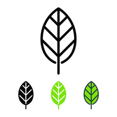 Green tree leaf for ecology nature symbol. Ecological, vegan, illustration. Eco friendly. Eco black line leaf icons, bio, green, branch, grow. Vector illustration. Design on white background. EPS10