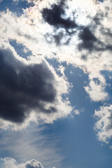 blue sky with large white clouds, sunny, processing HDR