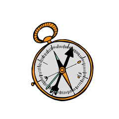 Vintage naval compass with a wind rose. Ink drawing sketch. Doodle Campaign Vector illustration on a white background.