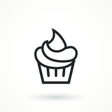 vanilla cream cupcake muffin icon illustration confectionery bakery pastry line icon sign logo on isolated background Sweet food symbol