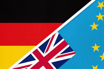 Germany and Tuvalu, symbol of two national flags. Relationship between European and Oceania countries.