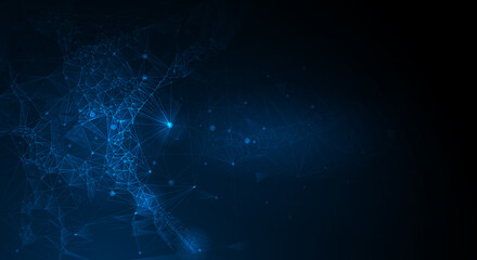 Vector illustration molecule,Connected lines with dots,technology on blue background. Abstract internet network connection design for web site.Digital data,communication,science and futuristic concept