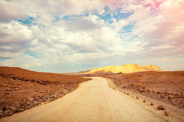 Mountain desert landscape. National Park Makhtesh Ramon Crater in Negev desert, Israel